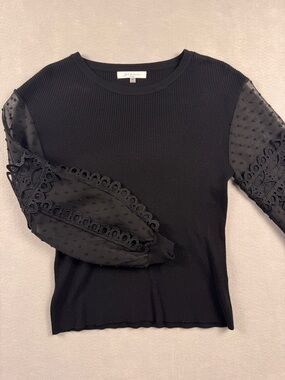 Siani Milano Black Sheer Lace Puffy Sleeve Balloon Knit Sweater Women Medium